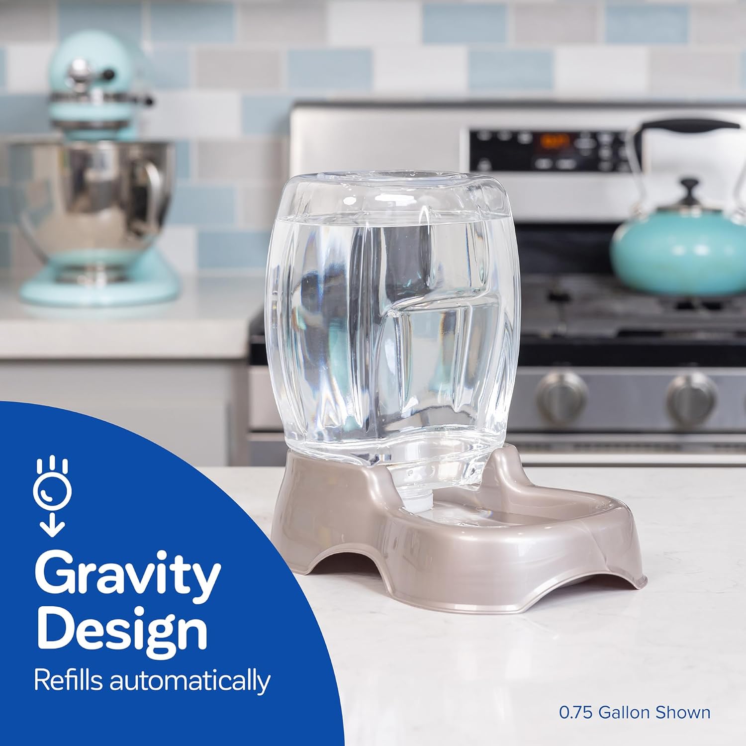 Petmate Pet Cafe Cat and Dog Water Dispenser - Water Bowl for Cats and Dogs, USA Made, 3 GAL, Pearl Tan