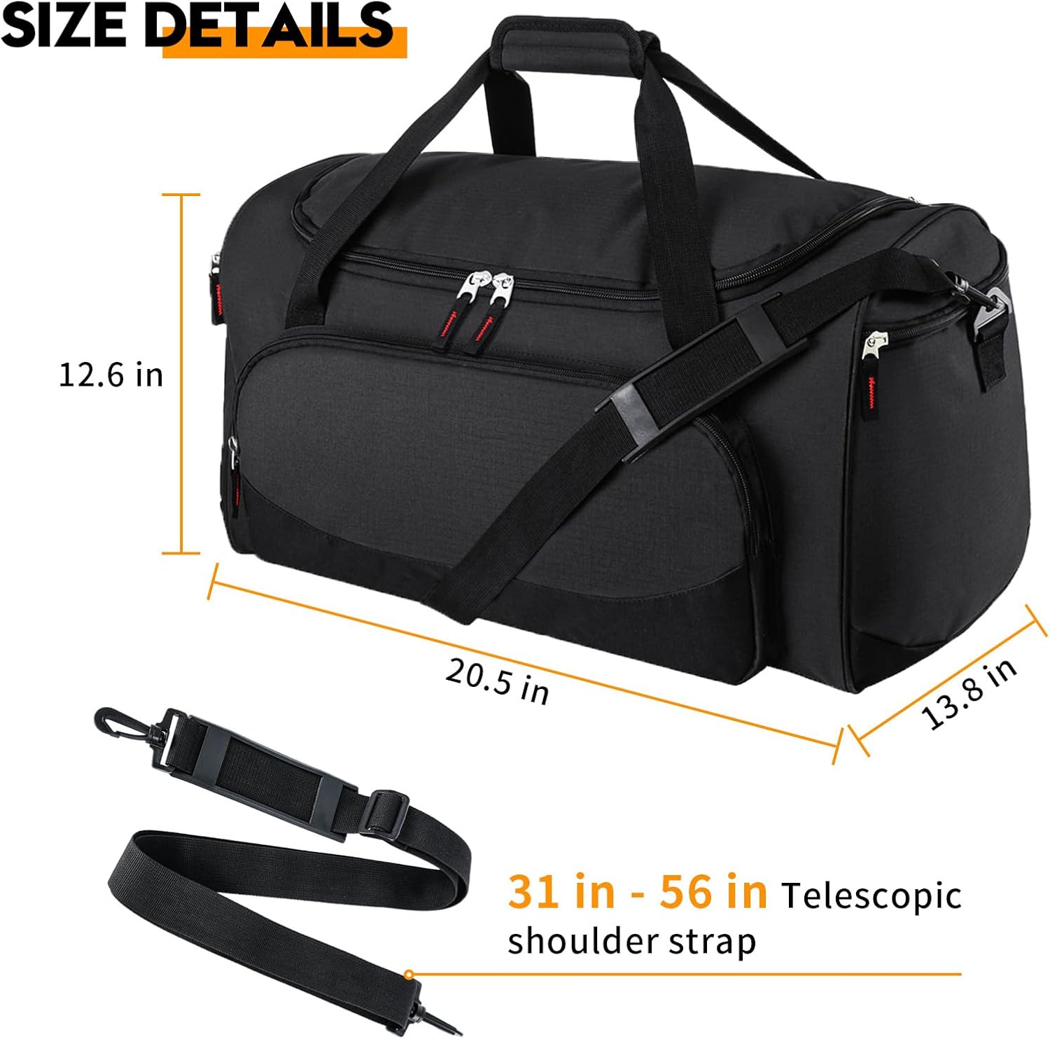 Gym Bag for Men - 55L Black Durable Large Duffle Bag for Travel, Workout, Fitness & Sport