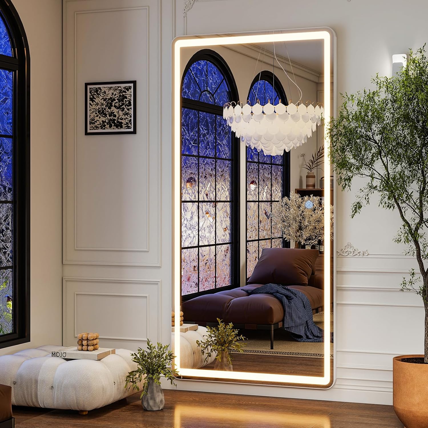 GLSLAND LED Full Length Mirror 71x32 inch Oversized Body Mirrors with Lights Wall Mounted Hanging Floor Standing Mirror for Bedroom, Living Room, Cloakroom, White