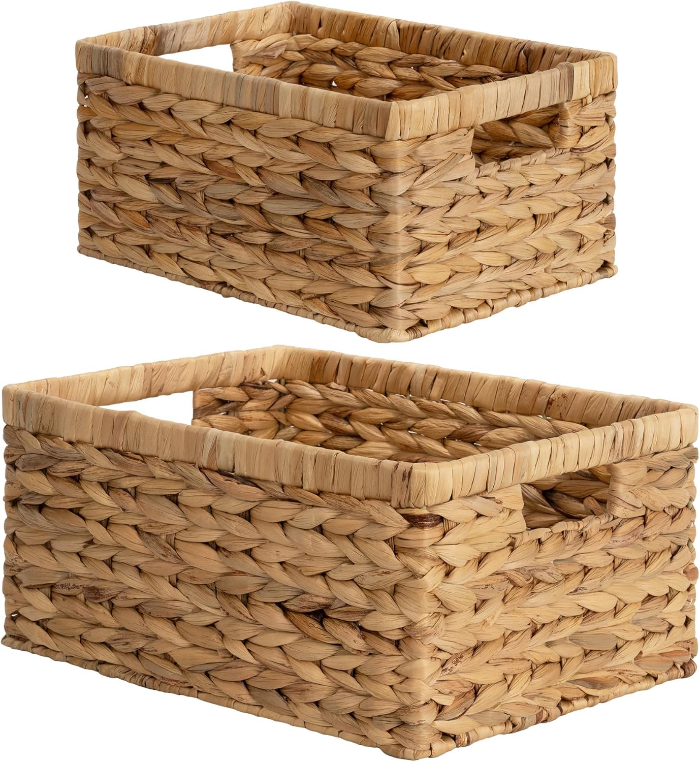 StorageWorks Wicker Basket, Baskets for Organizing, Storage Basket with Built-in Handles, Water Hyacinth Shelves (Medium 2-Pack, Natural Hyacinth)
