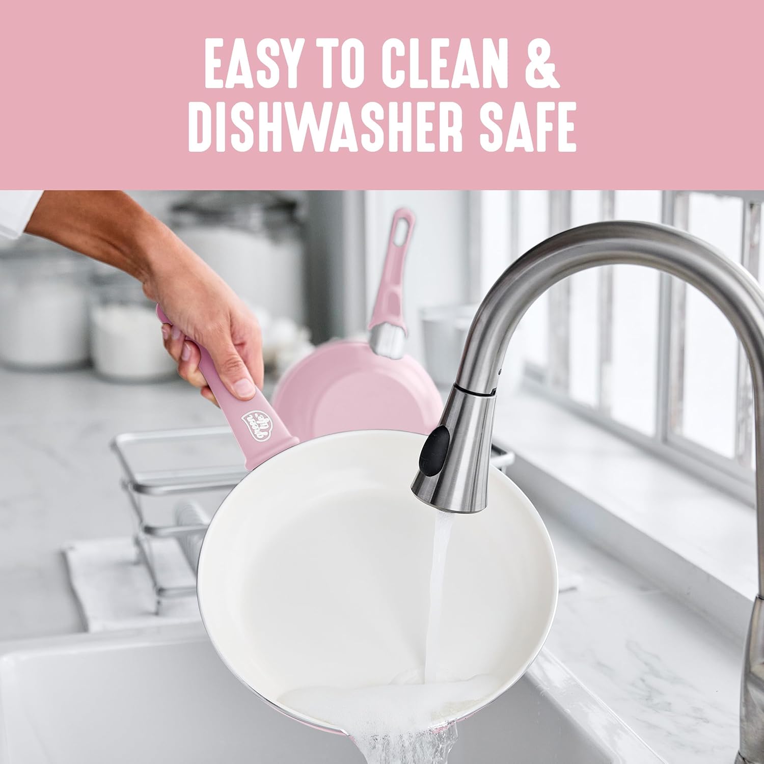 GreenLife 16 Piece Nonstick Cookware Set, Soft Grip Non-Toxic PFAS-Free Ceramic Pots & Pans, Dishwasher & Oven Safe, Frying, Sauce, Saute, Utensils, Glass Lids, Stay-Cool Handles, Wobble Free, Pink