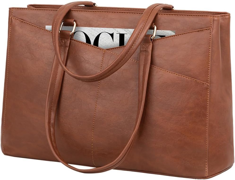 LOVEVOOK Laptop Tote Bag for Women 15.6 Inch Waterproof Leather Computer Bags Business Office Work Briefcase Black