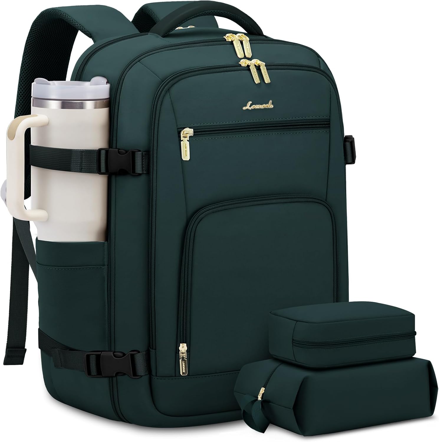 LOVEVOOK Travel Backpack For Women, 40L Carry On Backpack Flight Approved, TSA Personal Item Travel Bag Fits 17 Inch Laptop, Business Weekender Overnight Waterproof Daypack With 2 Cubes, Grey-Pink