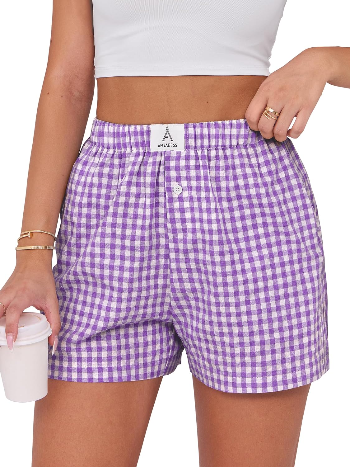 ANRABESS Boxer Shorts for Women Gingham Pajama 2026 Summer Casual Lounge Sleep Plaid Shorts Y2K Beach Bottoms