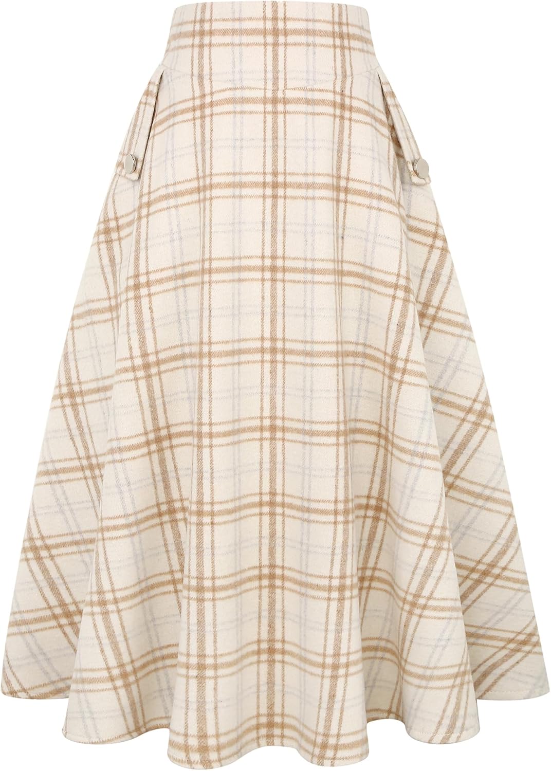 IDEALSANXUN Women’s Fall Winter High Waisted Wool Plaid A-line Long Skirt