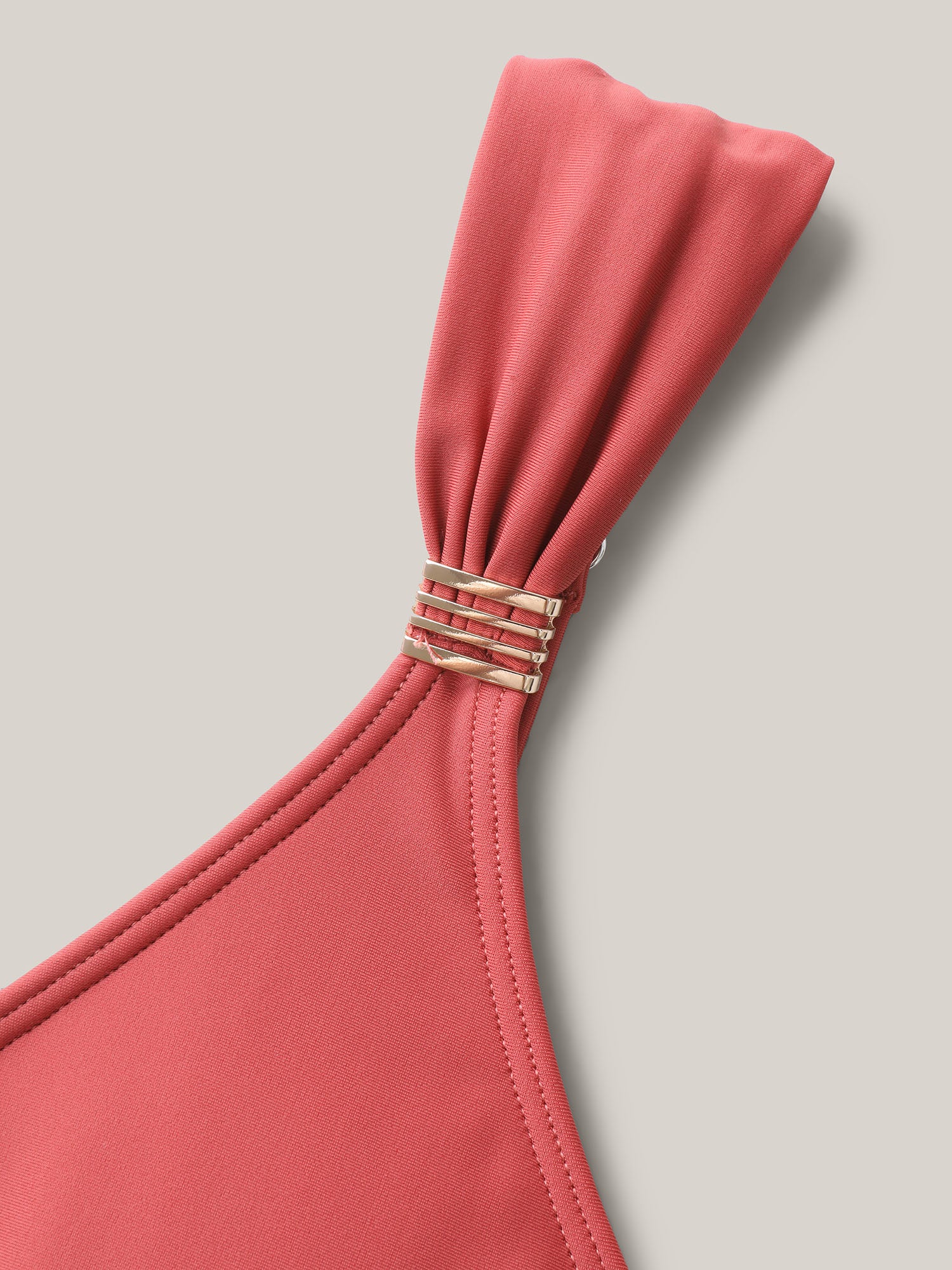 Curved Hem Knotted Plain Swim Dress