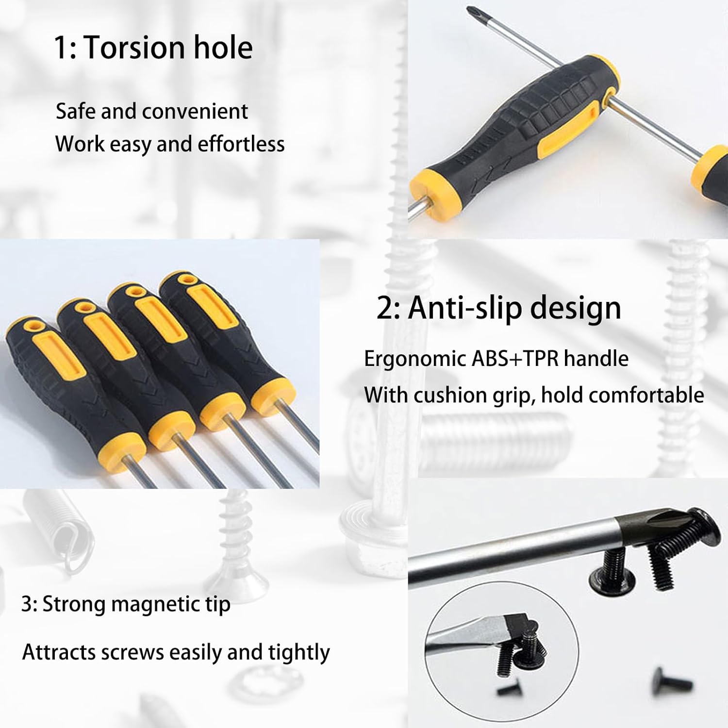 4 Inch Screwdriver Set Phillips and Slotted, 2 Pack Magnetic Screwdrivers Set Flat Head Cross Head Screwdriver Cushion-Grip Handles Non-Slip Screwdrivers