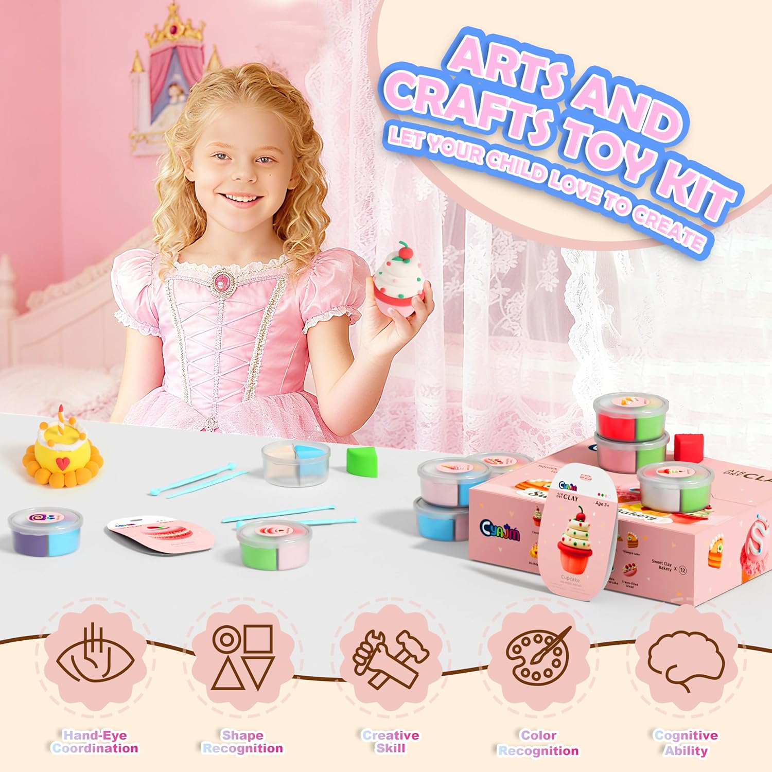 Cake Themed Air Dry Clay Kit for Kids - 12 Boxes Ultra Light Model Magic Clay, Soft DIY Modeling Clay with Sculpting Tools & Tutorials, Arts and Crafts Gift for Girls and Boys