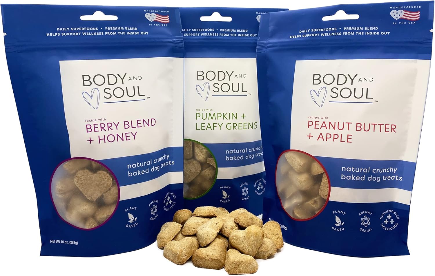 Body and Soul Pumpkin + Leafy Greens Crunchy Dog Treat - Superfood Biscuits Baked with Oats Barley & Quinoa - All-Natural Plant Based Clean Protein, No Additives or Fillers - Made in USA 2 Pack (20oz)
