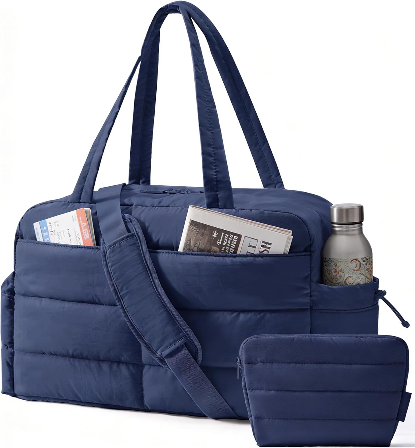 BAGSMART Gym Bag for Women, Lightweight Puffer Duffle Bag 2-PC Travel Bag, 31L Weekender Overnight Bag Quilted Carry On Tote Bag, Diaper Hospital Dance bag for Travel, Gym, Water Resistant, Pink