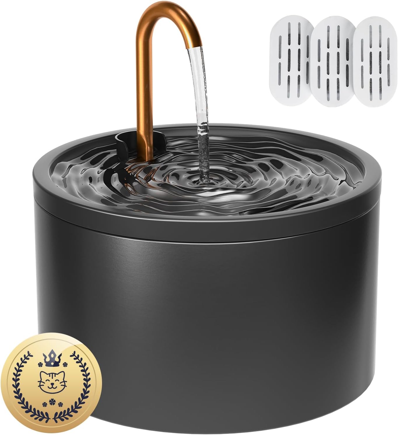 Ceramic Cat Water Fountain - 2.1L/71oz - All-Ceramic Body & Pure Copper Water Spout - Non-Toxic - Automatic Pet Drinking Fountain Indoor with Ultra-Quiet Pump, and 3Pcs Filter & Sponge (White)