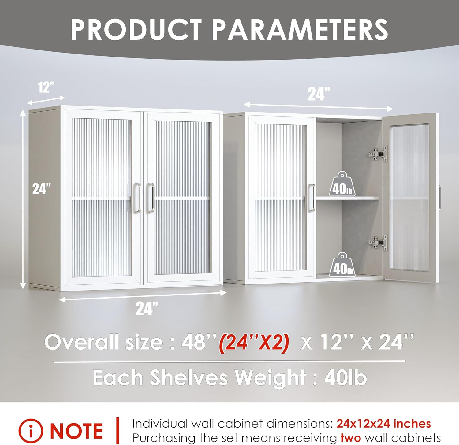 Kitchen Wall Cabinets 4 Doors - Laundry Wall Mounted Storage Cabinets with Acrylic Glass Doors in White, 24