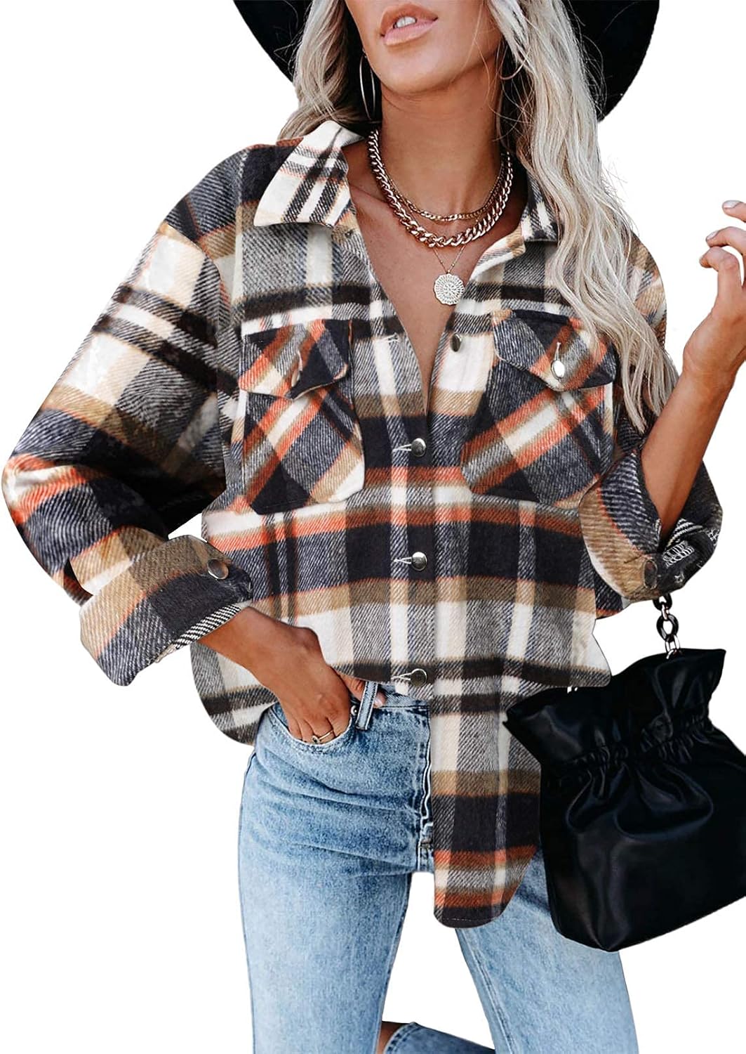 AUTOMET Shackets for Women Plaid Flannel Shirts Fall Winter Jackets Cute Tops Trendy Western Cowgirl Outfits Teen Girls Coats
