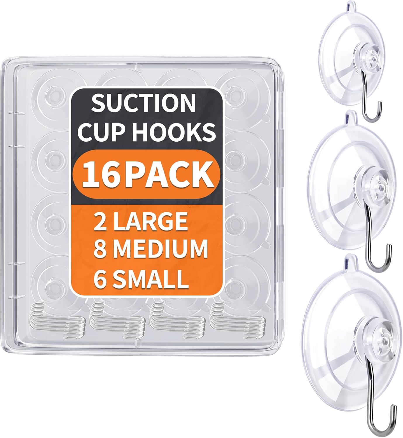KORCCI Suction Cup Hooks 12Pack - Max Load 10LB, 1.77Inch Clear Medium Suction Cups, No Trace, Reusable & Removable, Stainless Steel Hooks, for Tile, Glass, Window, Shower, Kitchen, Bathroom