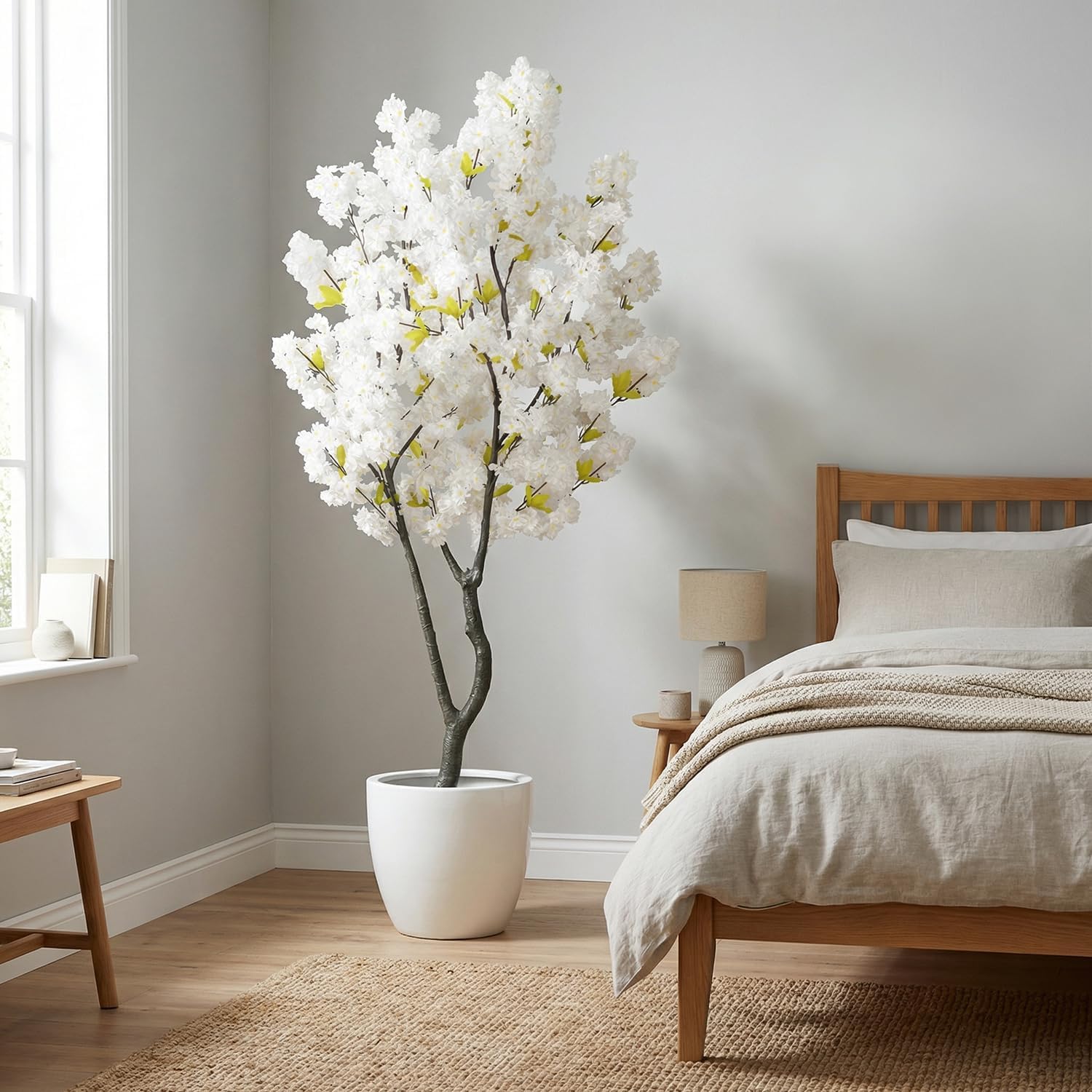 Artificial Cherry Blossom Tree 6ft Tall Indoor Faux White Flower Tree,Fake Cherry Blossom Tree for Home Office Party Wedding Decor