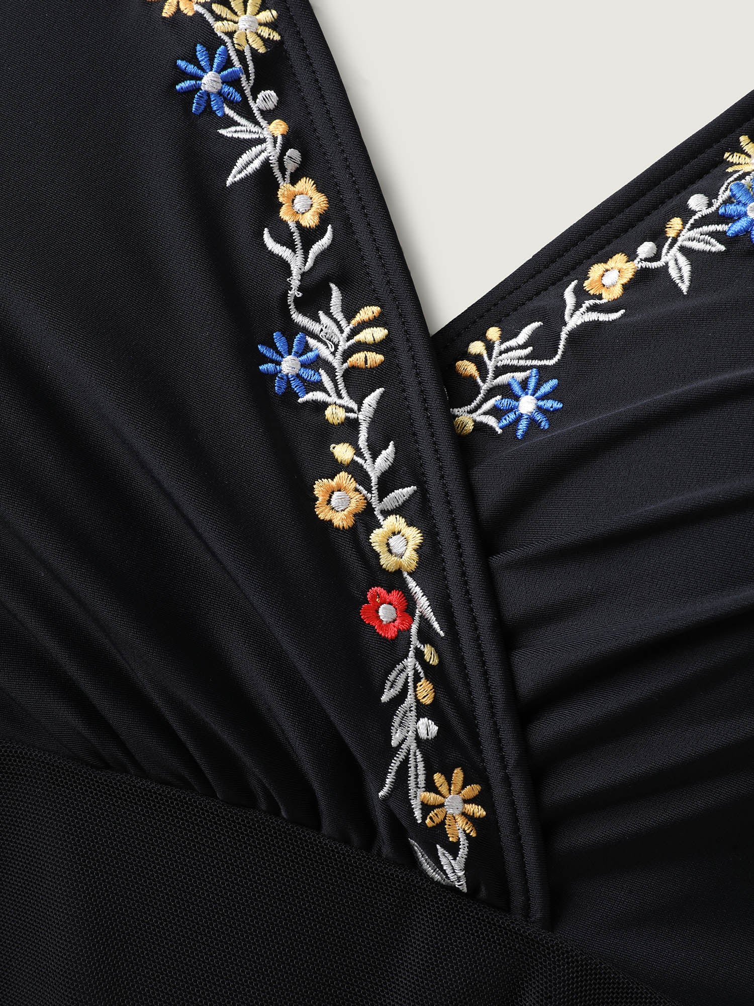 Floral Embroidered Sheer Surplice Swim Dress