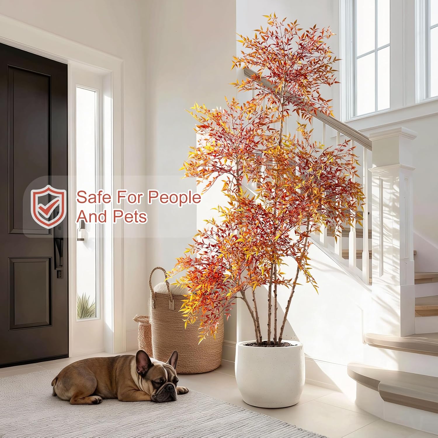 Faux Bamboo Plant Artificial Nandina Tree 7.2FT Artificial Plants Realistic 90% Better Coverage Faux Plant Bamboo Plants Faux Floor Plant in Pot for Home & Office Decor (Red, 7.2ft)