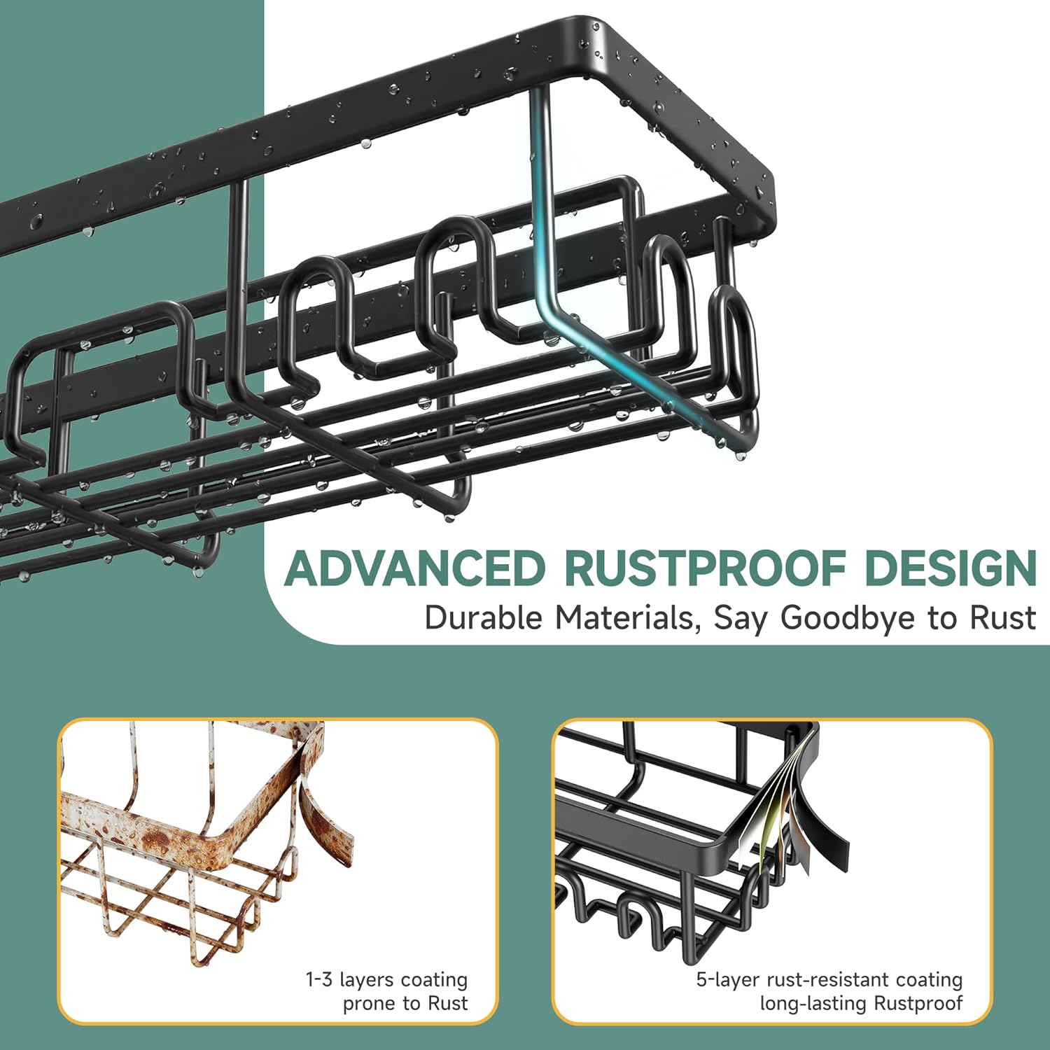 Veken Shower Caddy 6-Pack, Advanced Rustproof Design, No Drilling Adhesive Shelves, Rack with Soap Holder, Large Capacity Bathroom Organizers and Storage, Wall-Mounted Kitchen & Home Decor