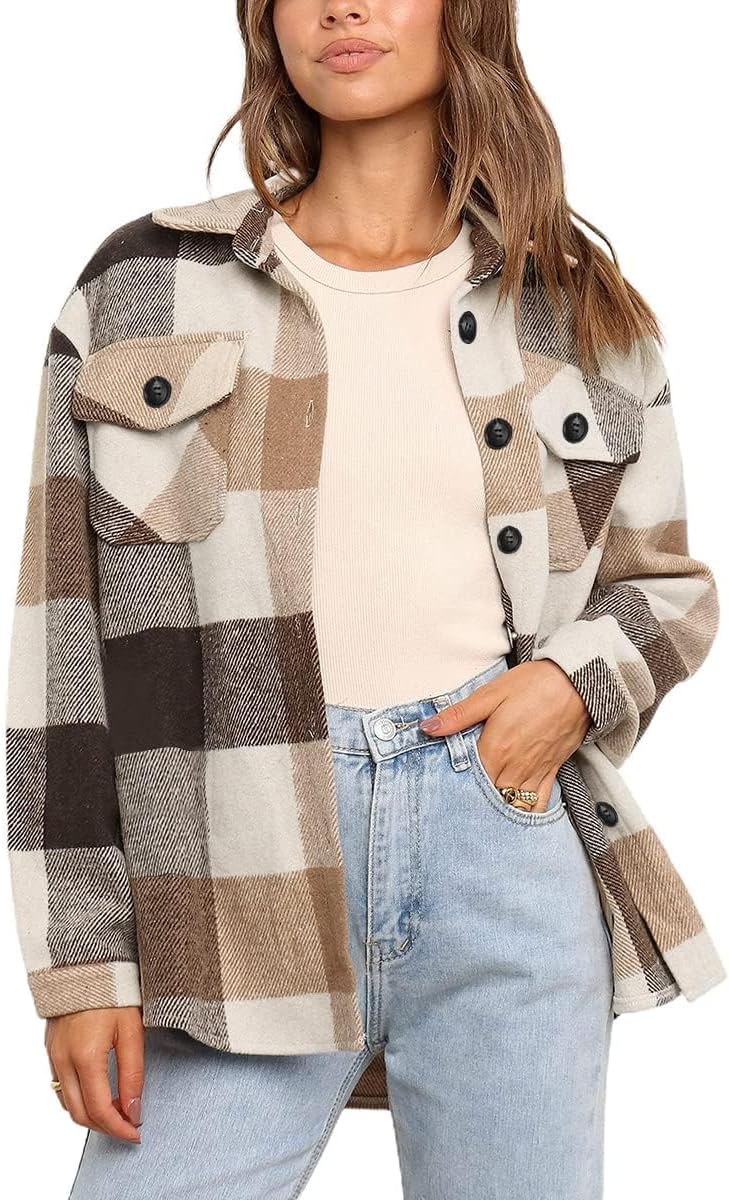 AUTOMET Shackets for Women Plaid Flannel Shirts Fall Winter Jackets Cute Tops Trendy Western Cowgirl Outfits Teen Girls Coats