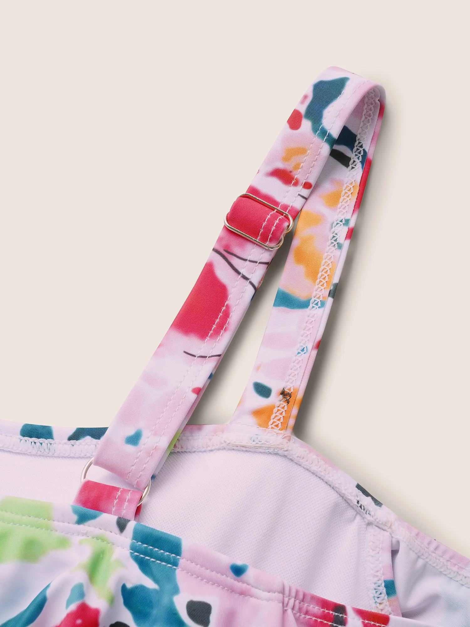 Tropical Adjustable Straps Cold Shoulder Ruffles Trim Swim Dress