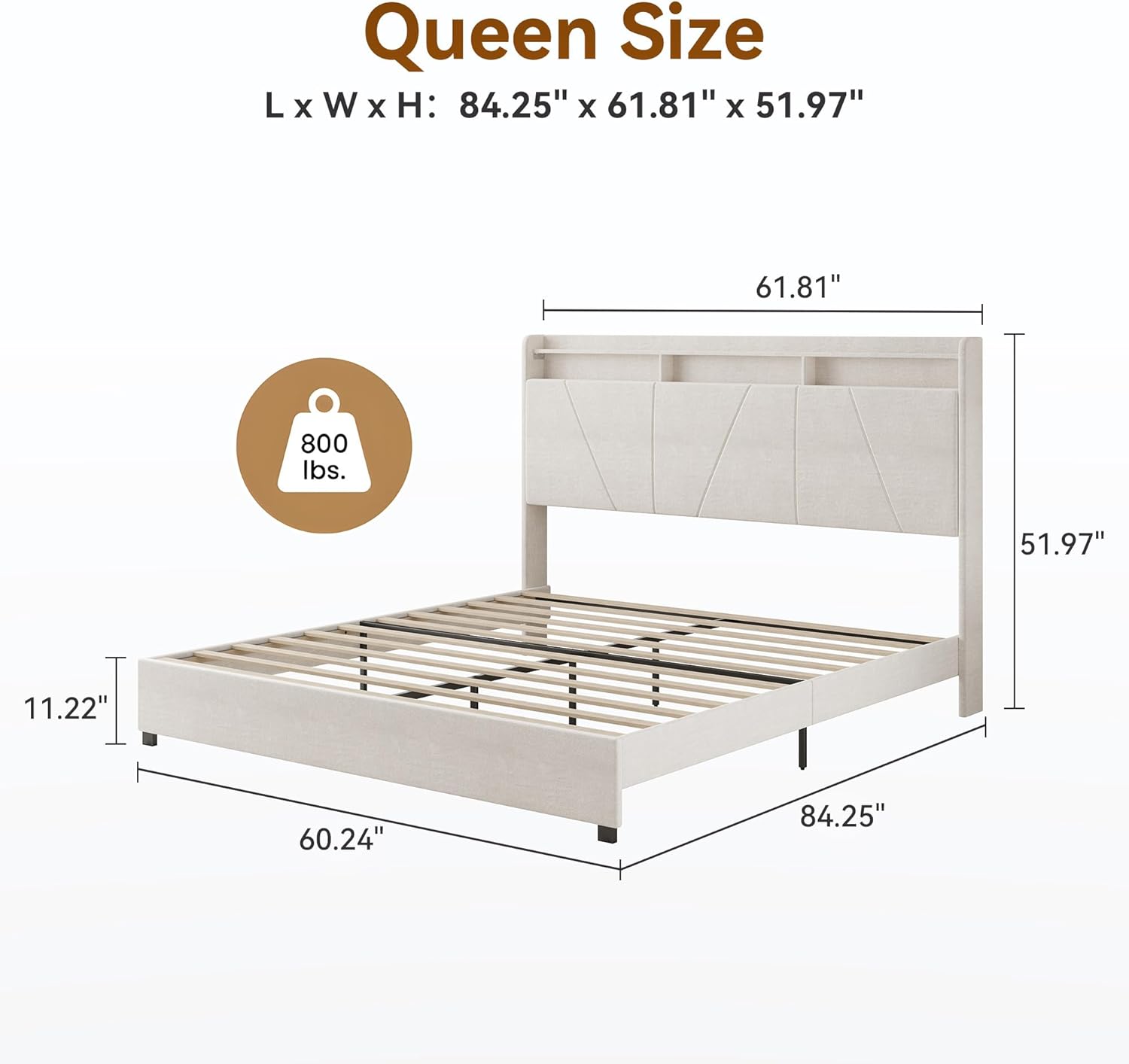 BedsPick Queen Bed Frame with Tall Headboard, 55.3