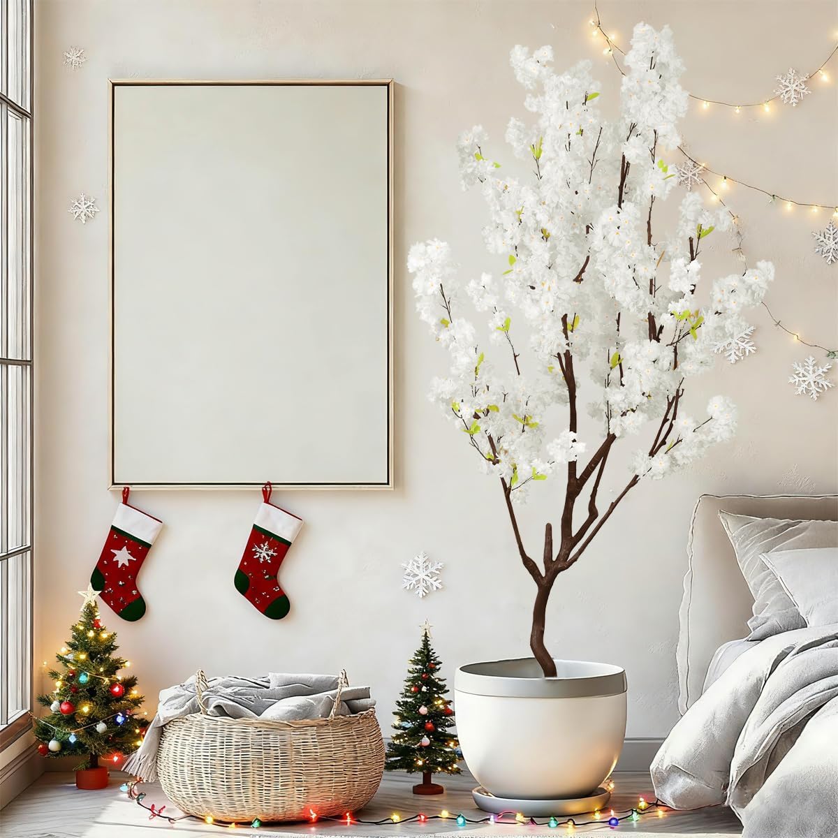 Artificial Cherry Blossom Tree 6ft Tall Indoor Faux White Flower Tree,Fake Cherry Blossom Tree for Home Office Party Wedding Decor