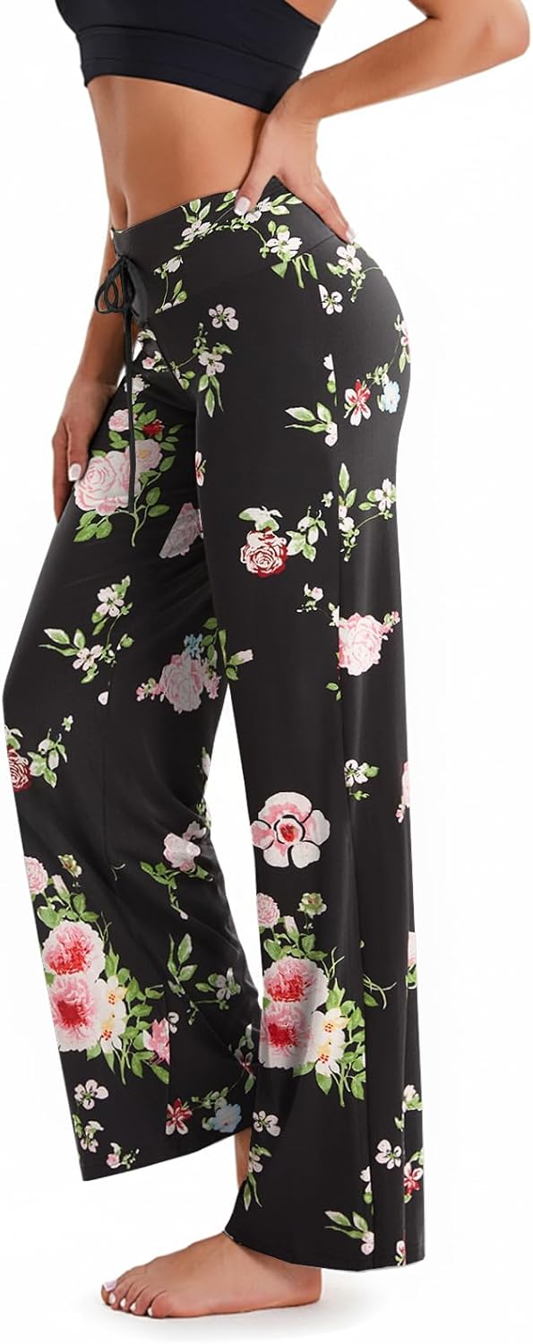 TNNZEET 3 Pack Women's Wide Leg Pants with Pockets - Casual Loose Yoga Trouser Pants Sweatpants Palazzo Lounge Pajama Pants