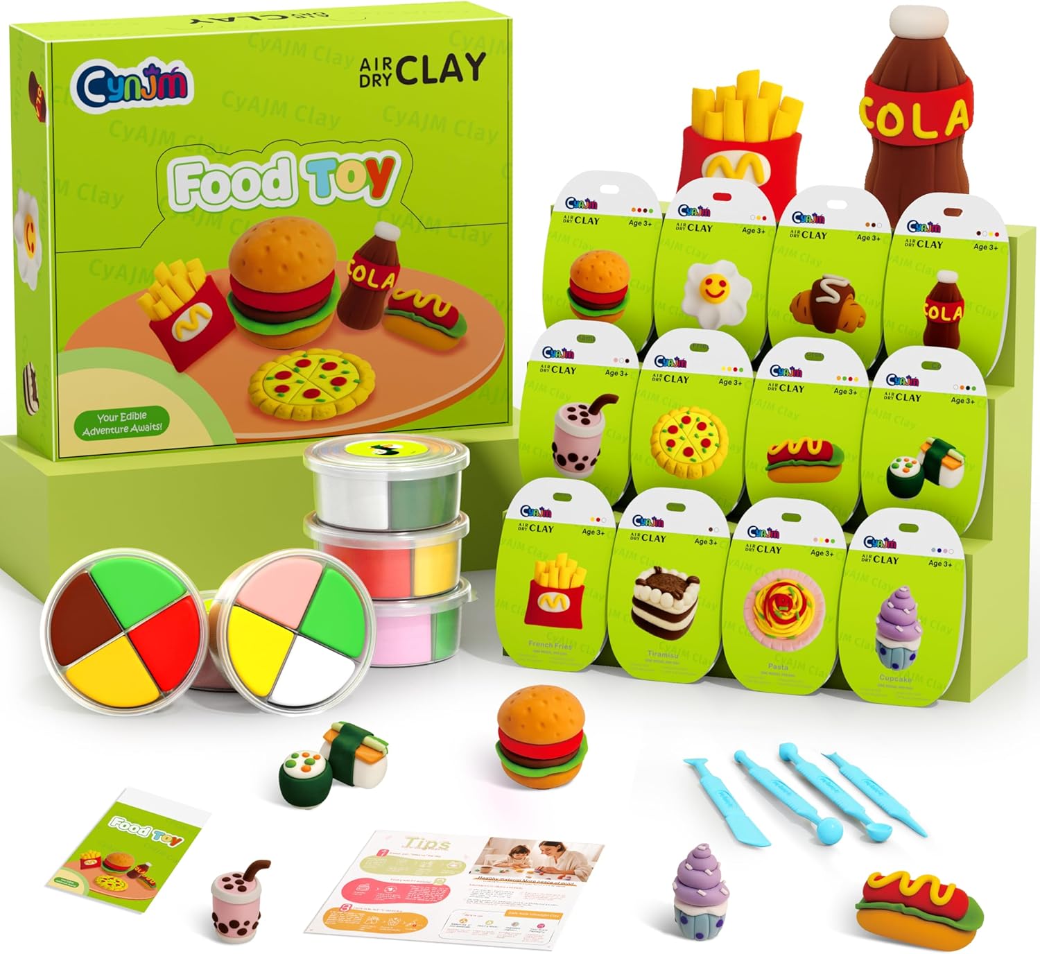 Cake Themed Air Dry Clay Kit for Kids - 12 Boxes Ultra Light Model Magic Clay, Soft DIY Modeling Clay with Sculpting Tools & Tutorials, Arts and Crafts Gift for Girls and Boys