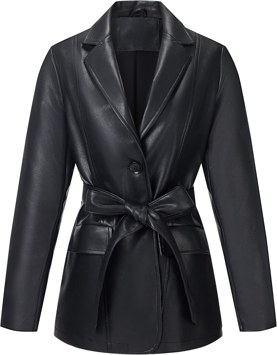 RISISSIDA Women Faux Leather Blazer Jacket,Spring Fall Vegan Pleather Soft Casual Lapel Button Down Coat