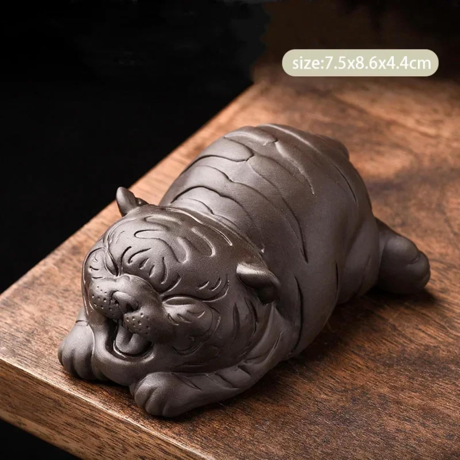 Chinese Purple Clay Tea Pet Handmade Decoration Tiger, 8.6cm 3.4in, Sculpture Animal Ornaments Tea Set Decor
