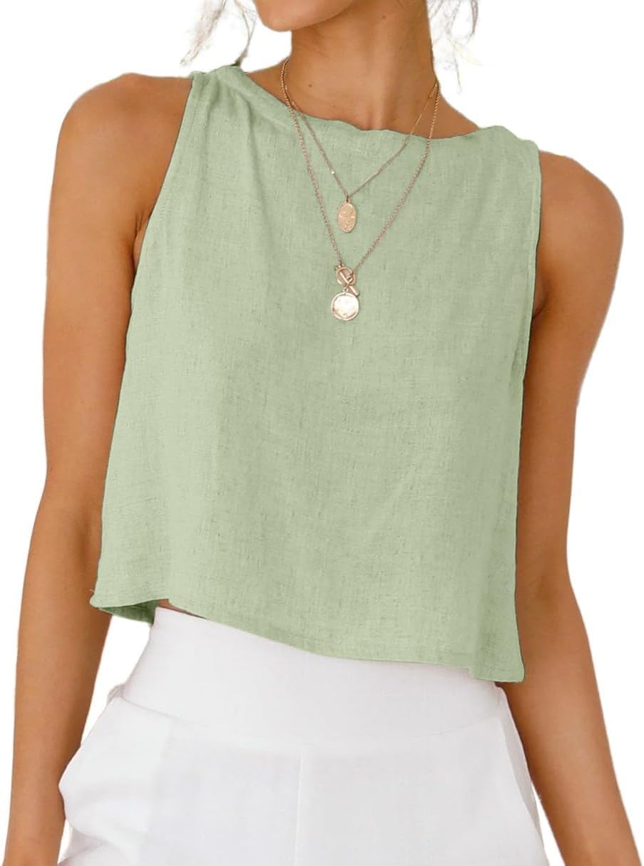 IDEALSANXUN Womens Linen Crop Tank Tops 2026 Spring Summer Beach Sleeveless Tops