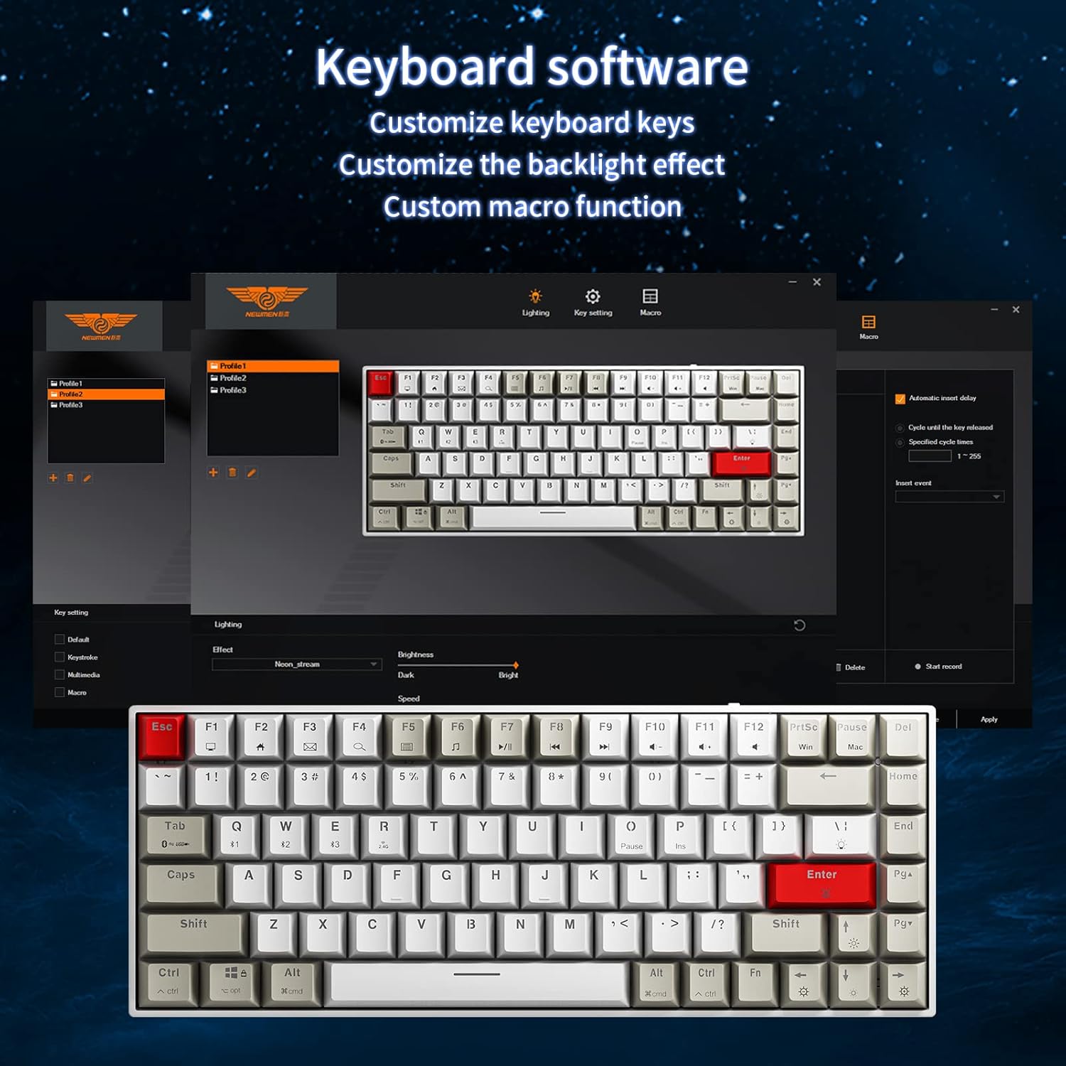 Newmen GM840 Wireless Mechanical Keyboard,Wired/Bluetooth/2.4G 75% Compact RGB Backlit Hot Swappable Mini Gaming Keyboard,USB C 84 Keys Small Computer Keyboards for PC/Laptop/Win/Mac,Red Switches