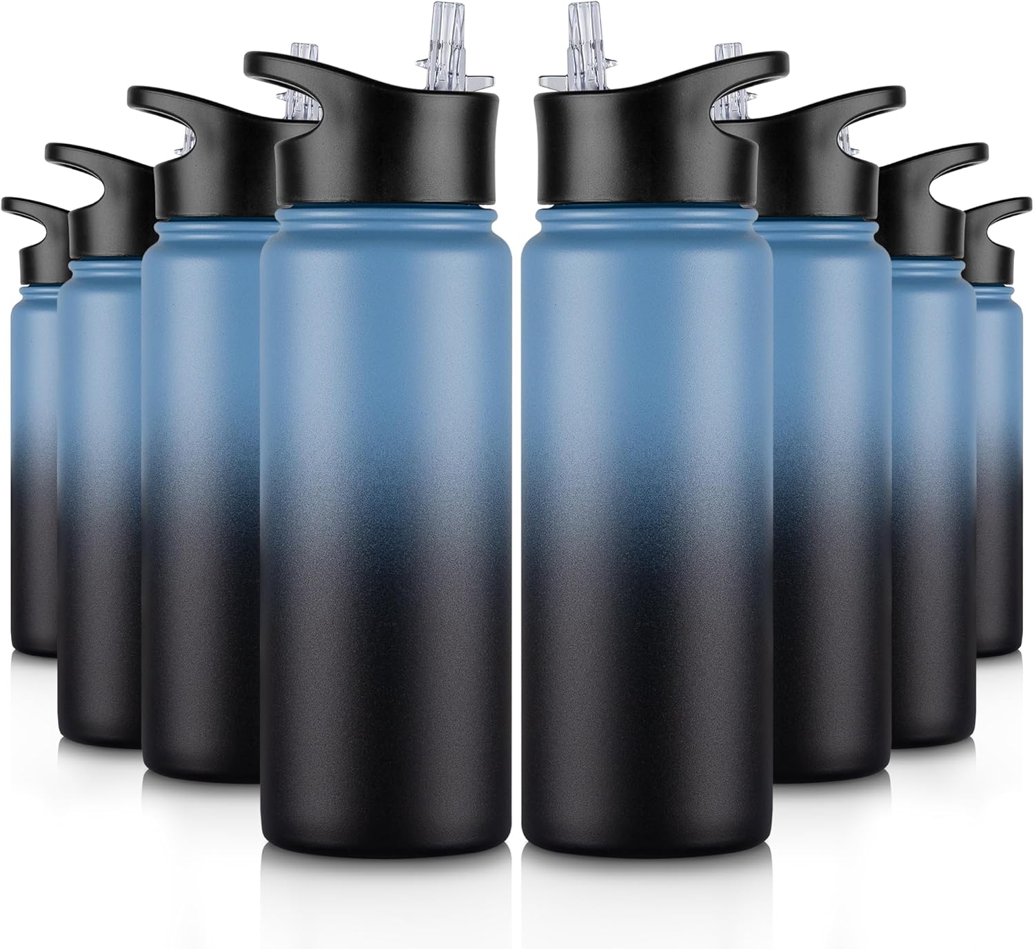 40 oz Insulated Water Bottle with Straw, Stainless Steel Sports Water Bottles with 2 Lids (Straw and Wide Mouth lid), Double Wall Vacuum, Leakproof, BPA-Free, Black