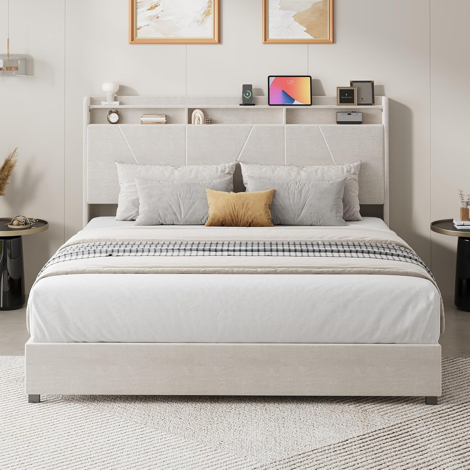 BedsPick Queen Bed Frame with Tall Headboard, 55.3