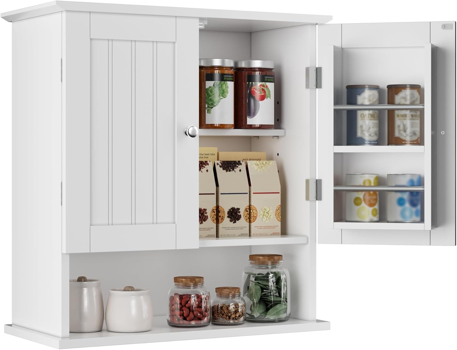 ChooChoo Kitchen Cabinet Wall Mounted, Laundry Room Cabinet with Door Shelves, Bathroom Wall Cabinet with Adjustable Shelf, Medicine Cabinet for Bathroom, Kitchen, Laundry Room, White