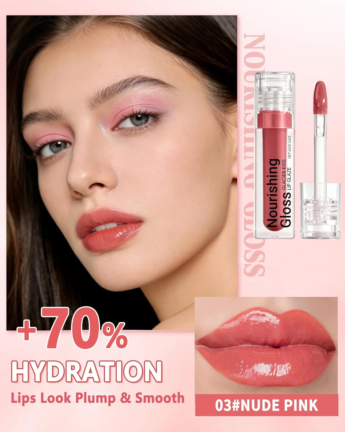 Plumping Lip Gloss for Women, Glossy Finish Lip Tint Stain, Hydrating Moisturizing Lips Care Tinted Lips Oil, Non-Sticky Long Lasting Shine Lipgloss Lipstick, Plumping LipGloss Oil Makeup-03 Nude Pink