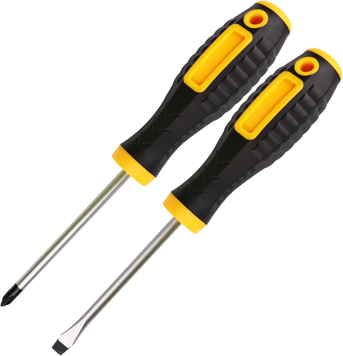 4 Inch Screwdriver Set Phillips and Slotted, 2 Pack Magnetic Screwdrivers Set Flat Head Cross Head Screwdriver Cushion-Grip Handles Non-Slip Screwdrivers