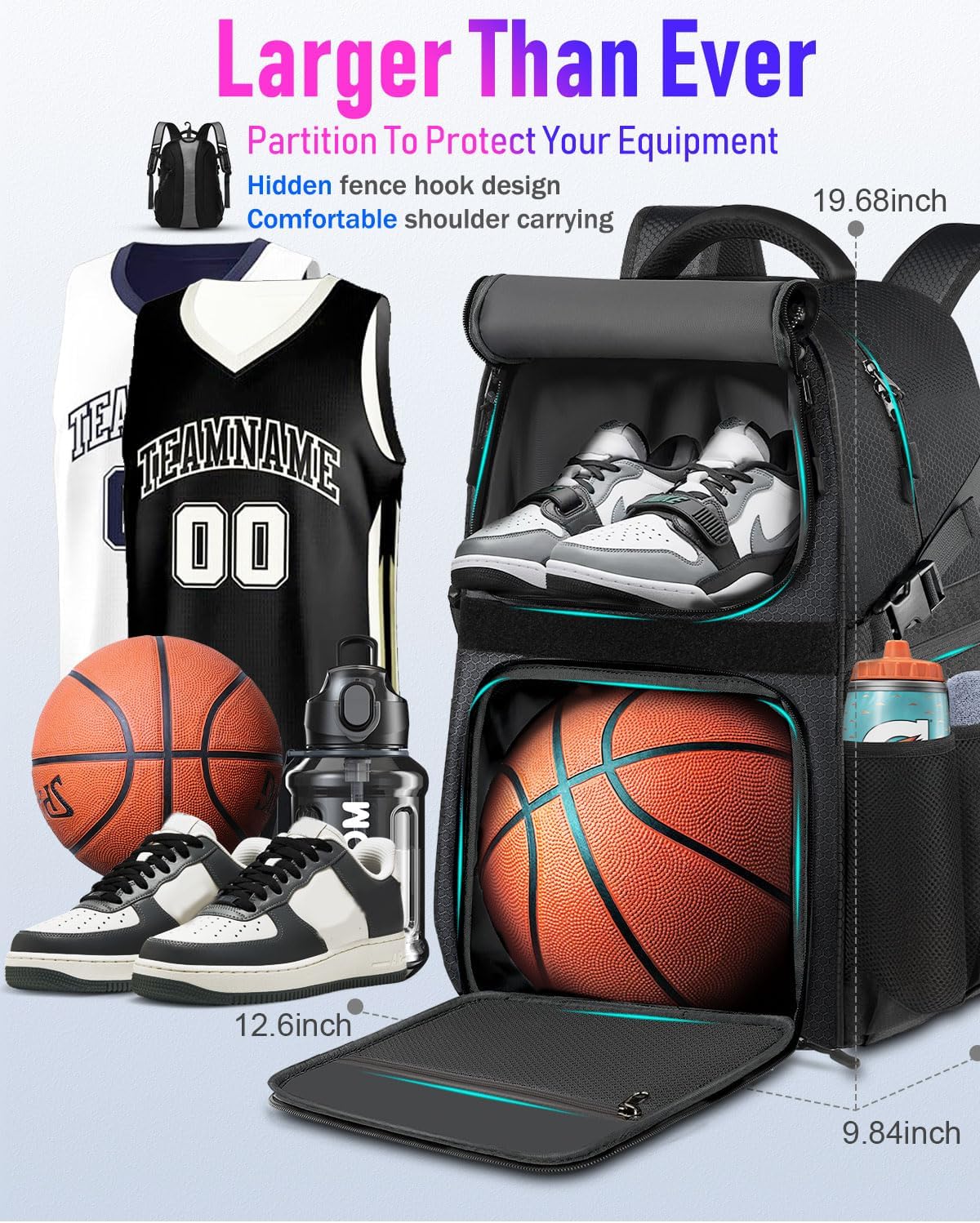 Basketball Bag Backpack with Ball Holder Shoes Compartment, Large Basketball Accessories Sports Bag