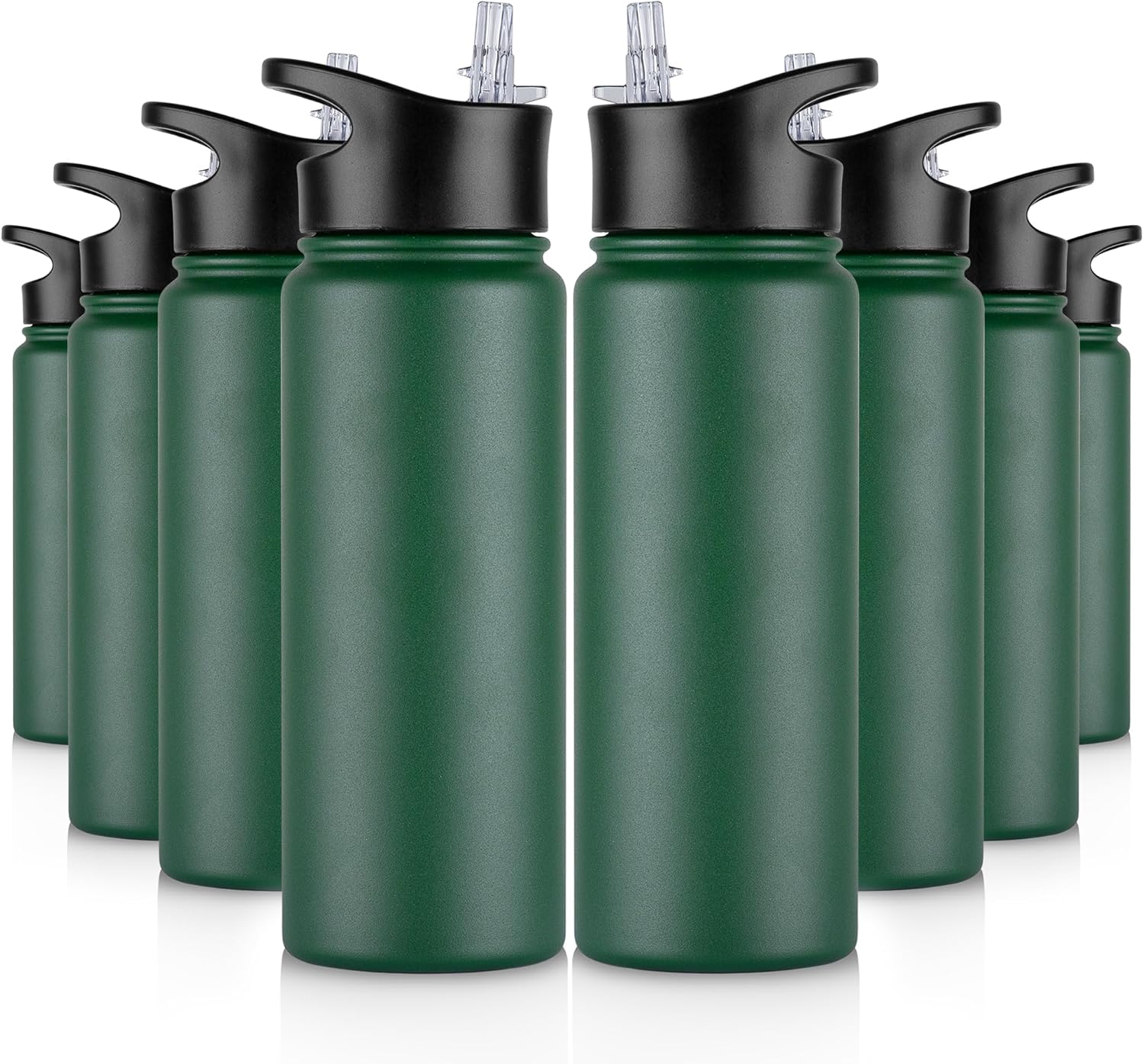 40 oz Insulated Water Bottle with Straw, Stainless Steel Sports Water Bottles with 2 Lids (Straw and Wide Mouth lid), Double Wall Vacuum, Leakproof, BPA-Free, Black