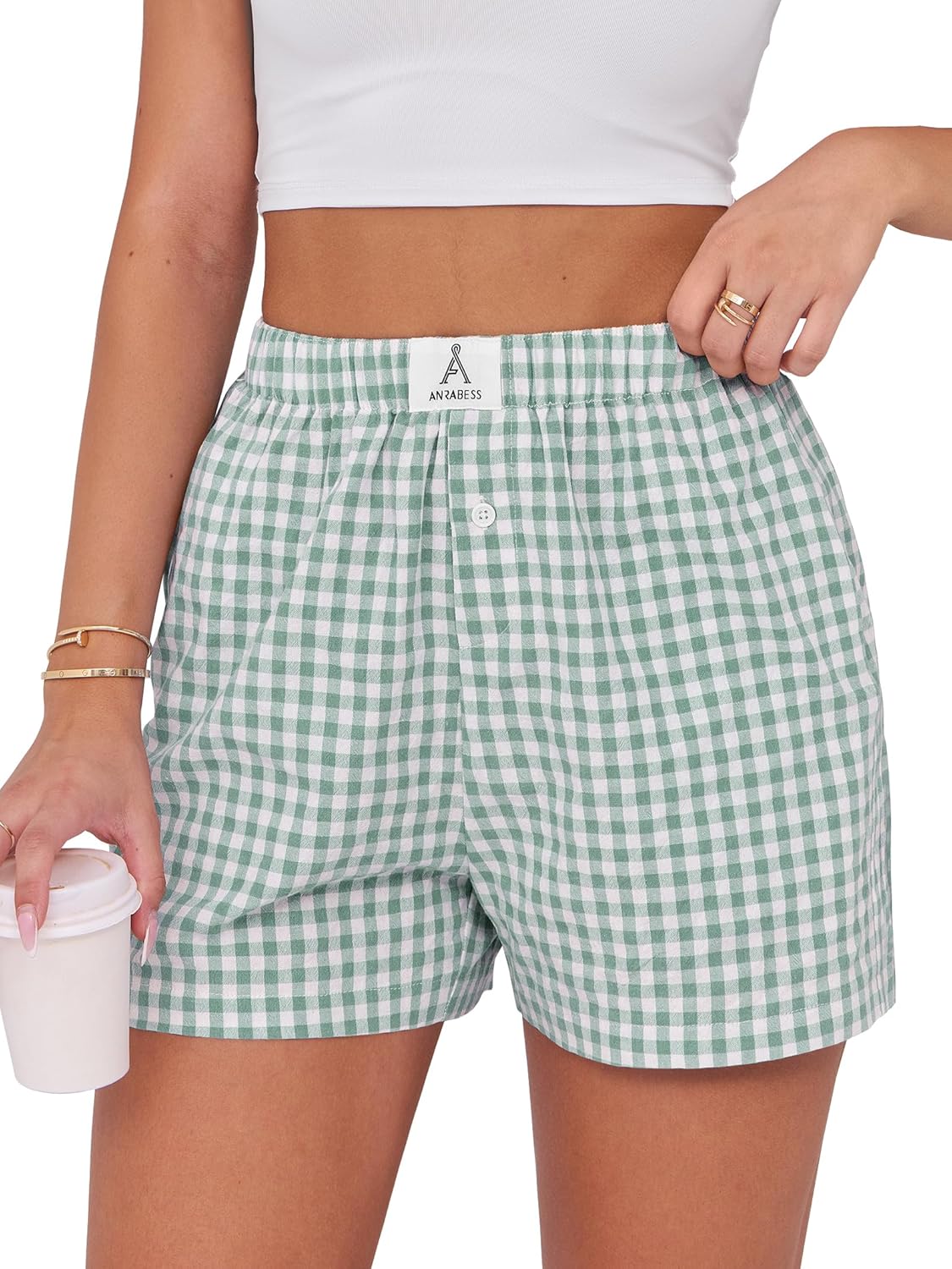ANRABESS Boxer Shorts for Women Gingham Pajama 2026 Summer Casual Lounge Sleep Plaid Shorts Y2K Beach Bottoms