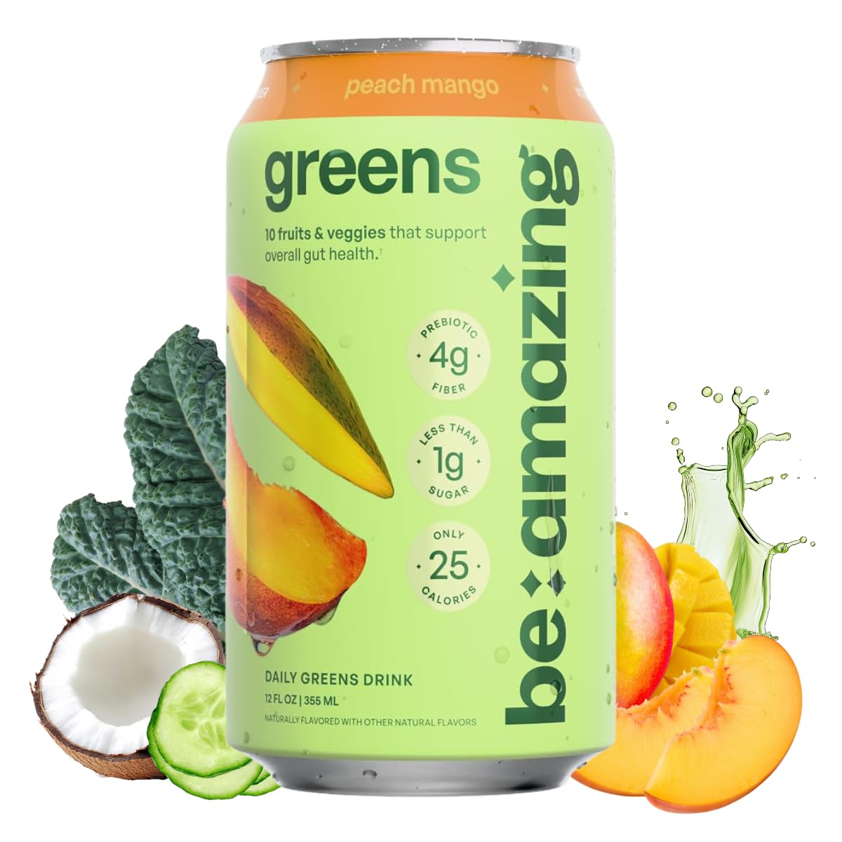 Be Amazing Greens Drink, Mixed Berry, Vitamin Drinks With 10 Organic Fruits and Vegetables, Coconut Water, Vitamin C, and Prebiotic Fiber, 25 Calories, Low Sugar, Vegan and Gluten Free, 8 Pack