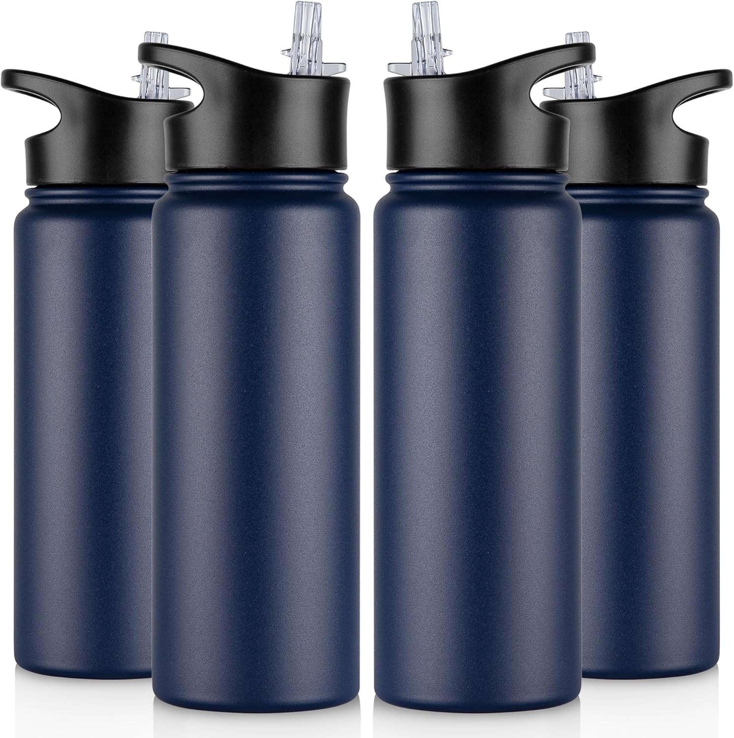 40 oz Insulated Water Bottle with Straw, Stainless Steel Sports Water Bottles with 2 Lids (Straw and Wide Mouth lid), Double Wall Vacuum, Leakproof, BPA-Free, Black