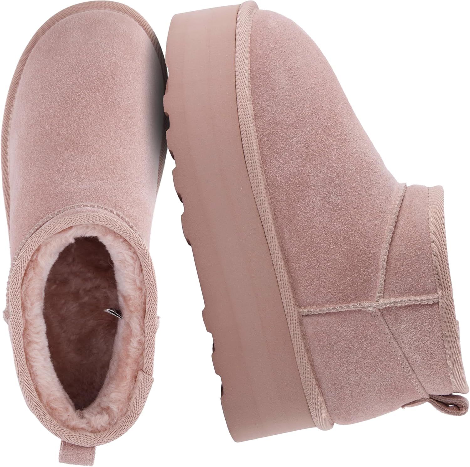 CUSHIONAIRE Hippy Women’s Platform Ankle Boots – Genuine Suede, Faux Fur Lining, Cozy Winter Slip-On Design, Comfortable Footwear with Wide Widths Available