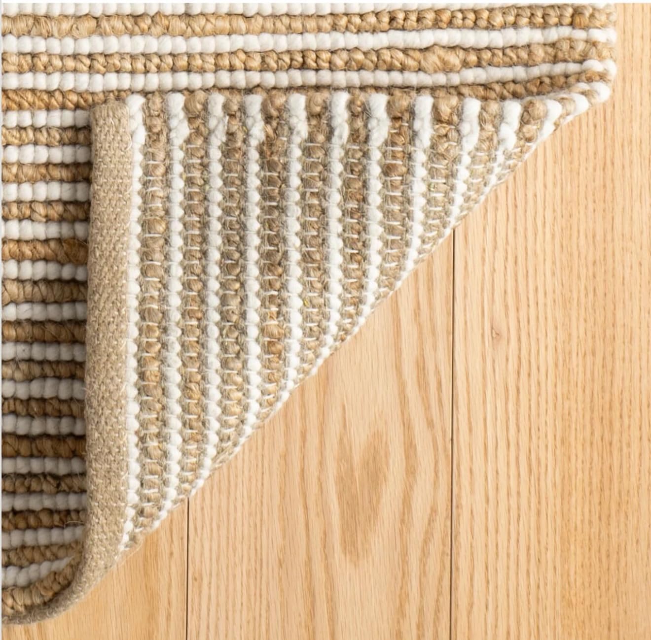 FRELISH DECOR Wool and Jute Premium Handwoven Chunky Stripes Rug - Contemporary Area Rug for Living Room Bedroom (9' x 12' - Natural Ivory)