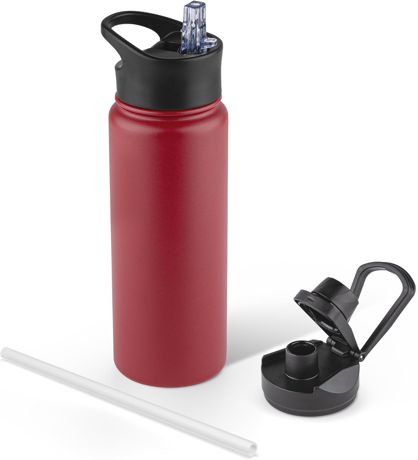 40 oz Insulated Water Bottle with Straw, Stainless Steel Sports Water Bottles with 2 Lids (Straw and Wide Mouth lid), Double Wall Vacuum, Leakproof, BPA-Free, Black