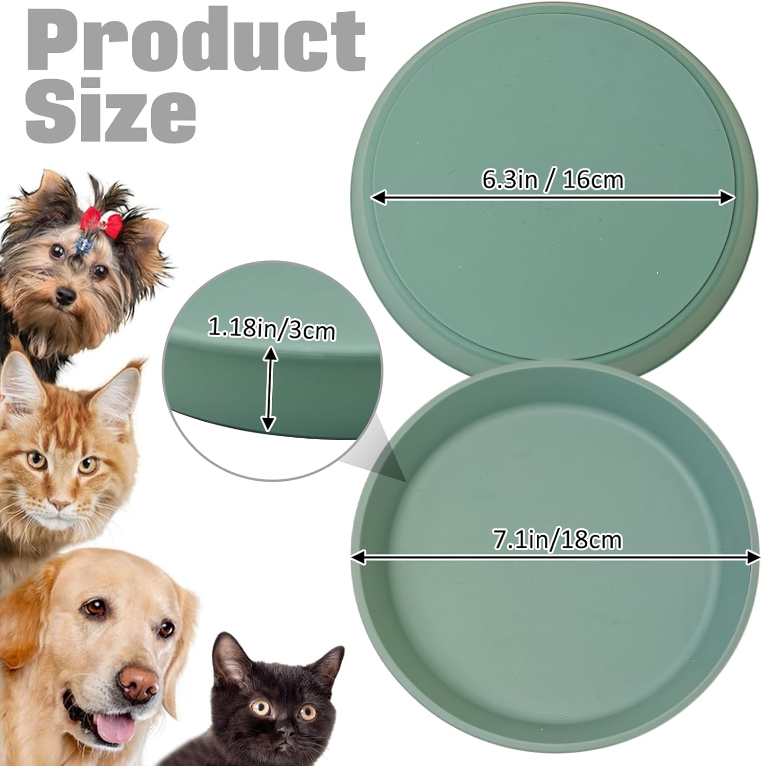BNOSDM Silicone Cat Food Plate 2 Pack Shallow Dog Bowl Flat Puppy Feeding Dish for Small Dogs and Cats Whisker Fatigue Pet Plates for Dry and Wet Food (Green)