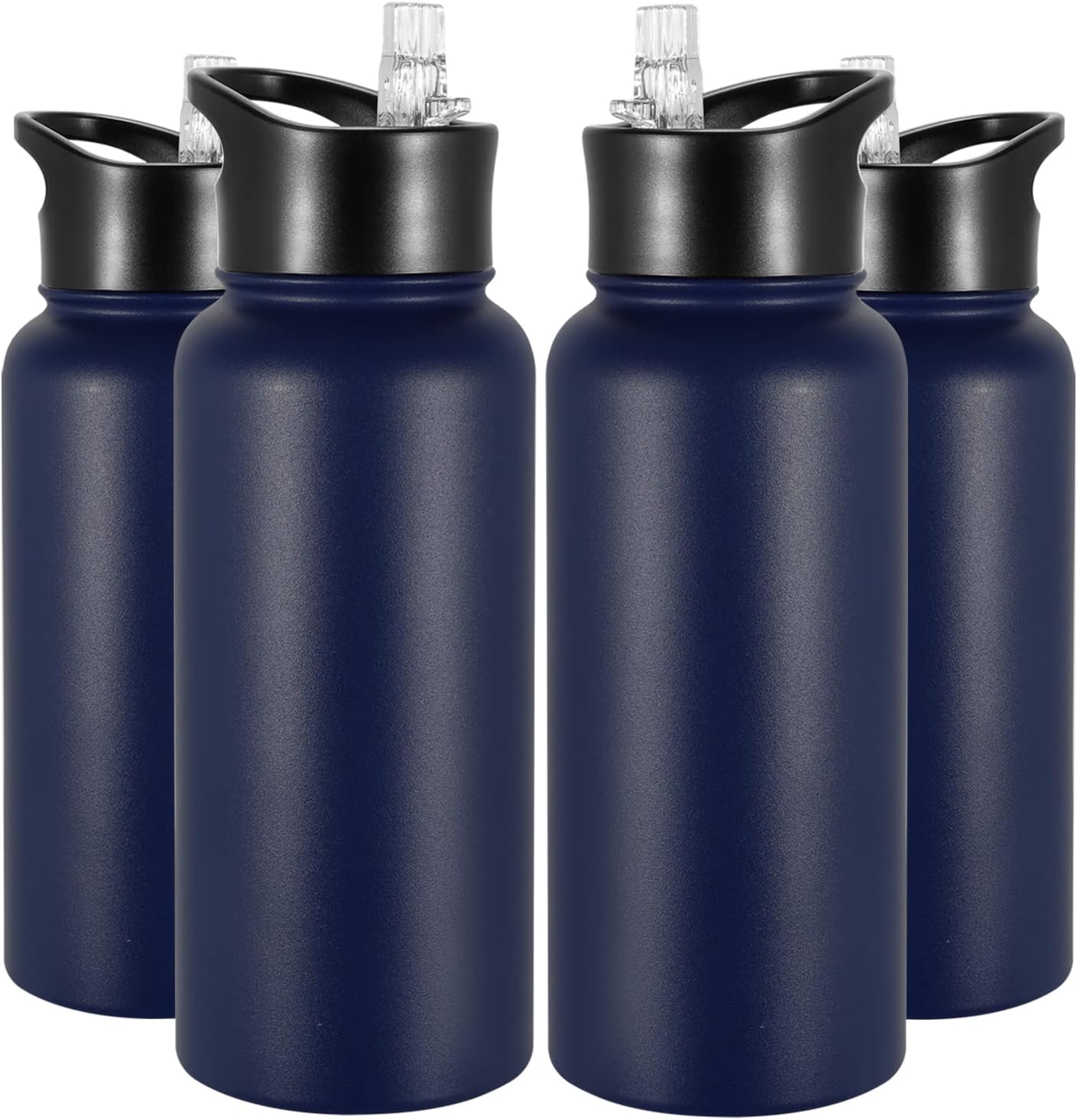 40 oz Insulated Water Bottle with Straw, Stainless Steel Sports Water Bottles with 2 Lids (Straw and Wide Mouth lid), Double Wall Vacuum, Leakproof, BPA-Free, Black