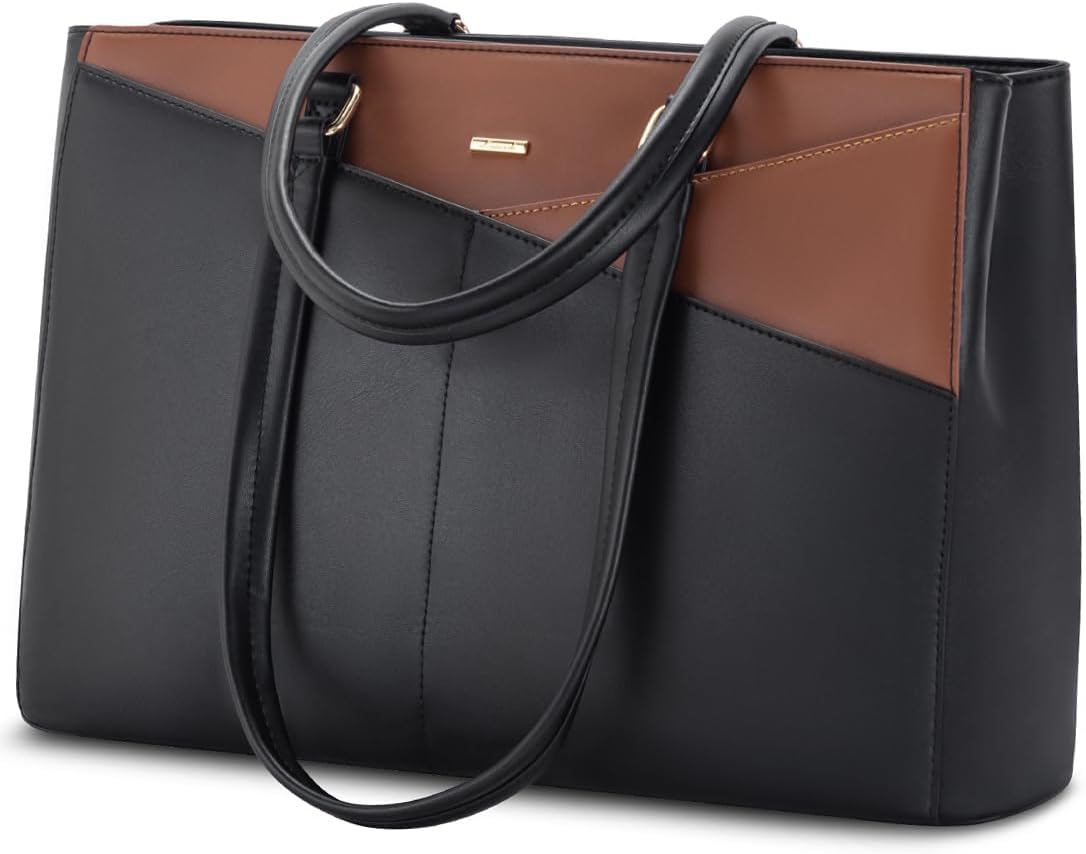 LOVEVOOK Laptop Tote Bag for Women 15.6 Inch Waterproof Leather Computer Bags Business Office Work Briefcase Black