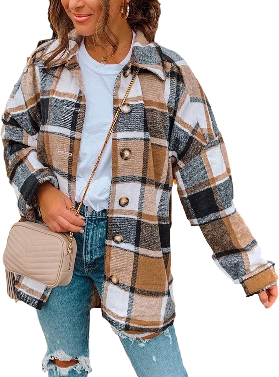 AUTOMET Shackets for Women Plaid Flannel Shirts Fall Winter Jackets Cute Tops Trendy Western Cowgirl Outfits Teen Girls Coats