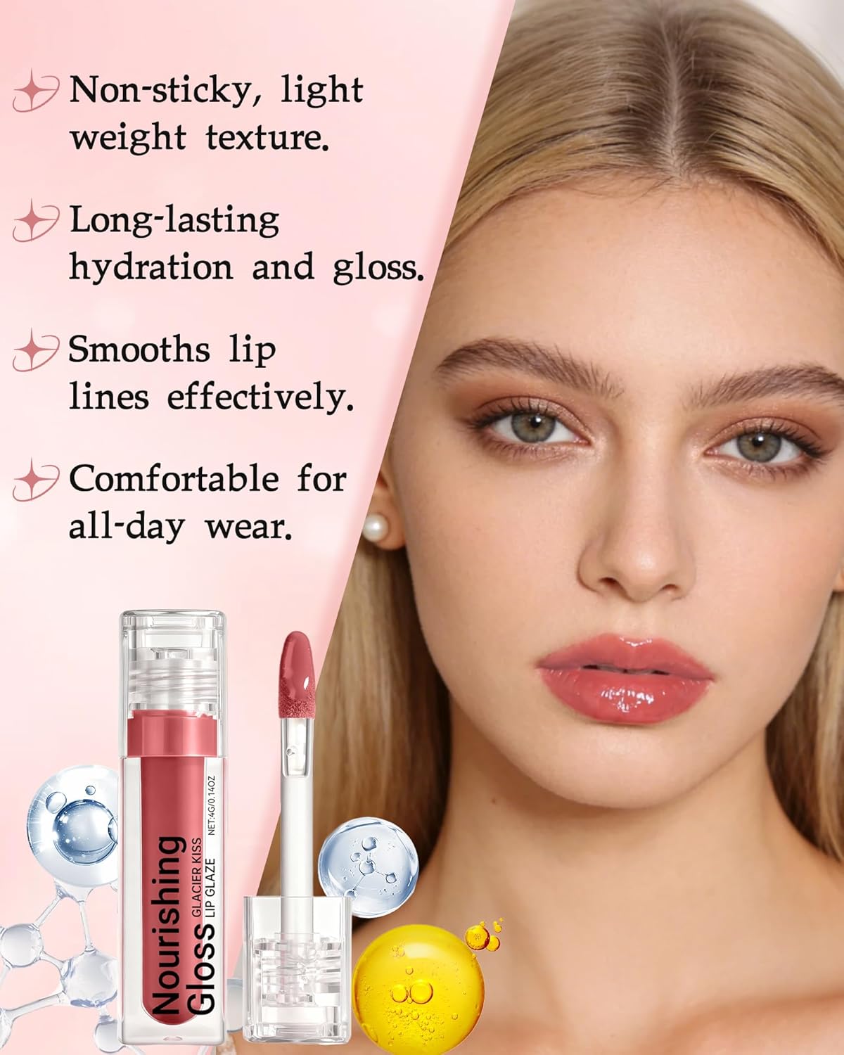 Plumping Lip Gloss for Women, Glossy Finish Lip Tint Stain, Hydrating Moisturizing Lips Care Tinted Lips Oil, Non-Sticky Long Lasting Shine Lipgloss Lipstick, Plumping LipGloss Oil Makeup-03 Nude Pink